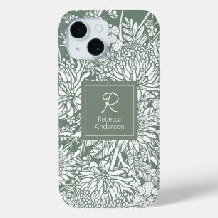 Coque Pour iPhone 15 Jardin de campagne australien personnalisé - Sage