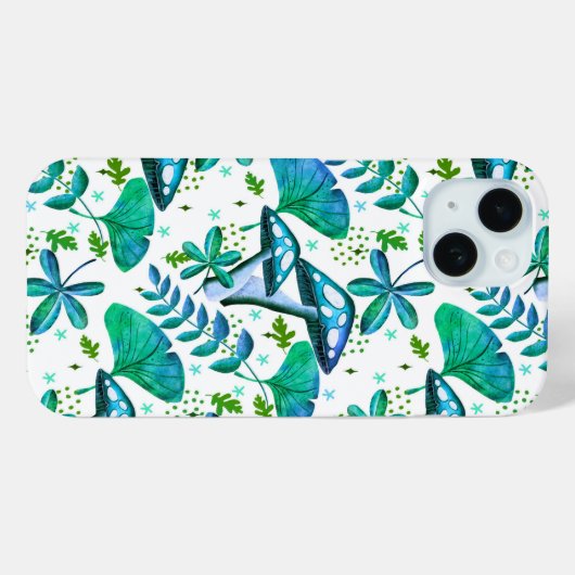 Coques Case-Mate iPhone Jardin de champignons bleu (Verso (horizontal))