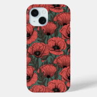 Jardin de coquelicot dans le corail, brun et vert