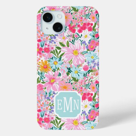 Coques Case-Mate iPhone Jardin de fleurs coloré moderne monogrammé (Verso)