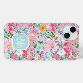 Coques Case-Mate iPhone Jardin de fleurs coloré moderne monogrammé (Verso (horizontal))