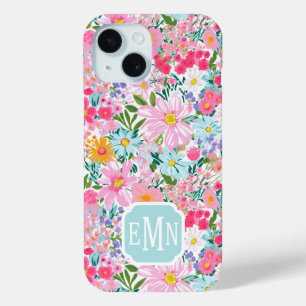 Coque Pour iPhone 15 Jardin de fleurs coloré moderne monogrammé