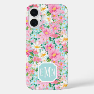 Coques iPhone 16 Jardin de fleurs coloré monogrammé