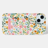 Coques Case-Mate iPhone Jardin de fleurs fantaisiste monogrammé (Verso (horizontal))