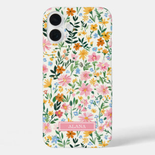 Coques iPhone 16 Plus Jardin de fleurs fantaisiste monogrammé