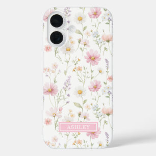 Coques iPhone 16 Jardin de fleurs sauvages roses personnalisé