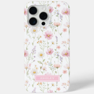 Coque iPhone 15 Pro Max Jardin de fleurs sauvages roses personnalisé