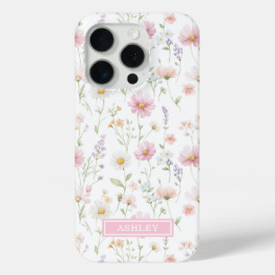 Coque iPhone 15 Pro Jardin de fleurs sauvages roses personnalisé