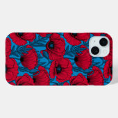 Coques Case-Mate iPhone Jardin de pavot rouge sur bleu (Verso (horizontal))