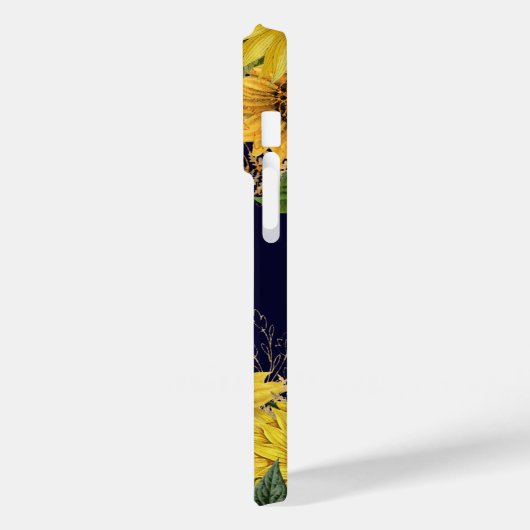 Coques Case-Mate iPhone Jardin de tournesol sur le Monogramme bleu marine (Verso / Gauche)