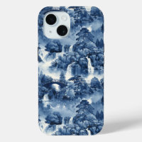 Jardin d'eau japonais en porcelaine blanche bleue