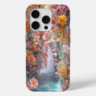 Coque iPhone 15 Pro Jardin Floral aux Pastels Doux – Sentier Secret en
