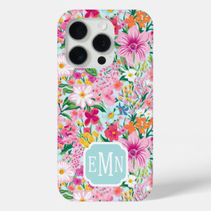 Coque iPhone 15 Pro Jardin Floral Coloré Monogrammé