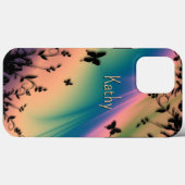 Coques Case-Mate iPhone Jardin papillon de l'aube rose (Verso (horizontal))