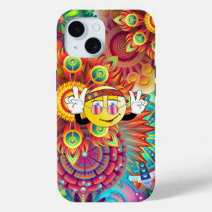 Coque Pour iPhone 15 Jardin psychédélique bohémien Retro Hippie Art