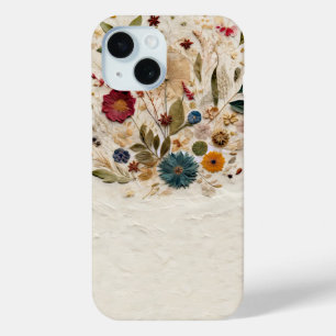 Coque Pour iPhone 15 Jardin Whimsical Pressé Fleurs Bohème
