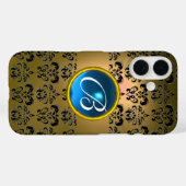 COQUES Case-Mate iPhone JAUNE BLACK DAMASK BLUE GEMSTONE MONOGRAM (Verso (horizontal))