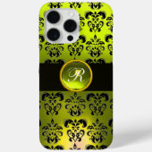 COQUES Case-Mate iPhone JAUNE BLACK DAMASK GEM STONE MONOGRAM (Verso)