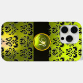 COQUES Case-Mate iPhone JAUNE BLACK DAMASK GEM STONE MONOGRAM (Verso (horizontal))