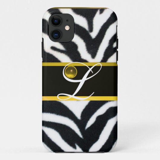 COQUES Case-Mate iPhone JAUNE BLACK ZEBRA FUR JAUNE GEM MONOGRAM, (Dos)