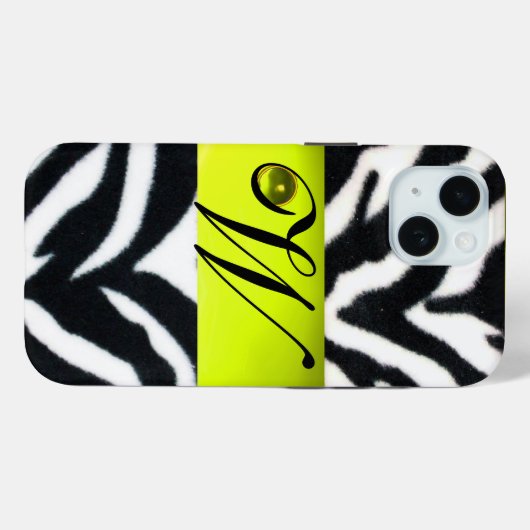 Coques Case-Mate iPhone JAUNE BLACK ZEBRA FUR MONOGRAM, Topaz (Verso (horizontal))