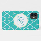 Coques Case-Mate iPhone Jaune et monogramme Quatrefoil d'Aqua (Dos (Horizontal))