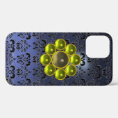 Coques Case-Mate iPhone JAUNE GRISE GEMSTONE MON Bleu noir Damas (Verso (horizontal))