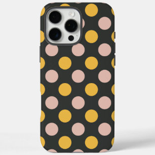 Coques iPhone 16 Pro Max Jaune Moutarde et Motif à Points Roses