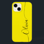 Coque Pour iPhone 14 Jaune Noir Élégant Calligraphie Nom du script<br><div class="desc">Jaune Noir Élégant Script de calligraphie personnalisée Nom personnalisé iPhone 14 Smart Phone Boîtes dispose d'un design moderne et tendance simple et élégant avec votre nom personnalisé dans élégante calligraphie manuscrite typographie de script sur un arrière - plan jaune. Conçu par ©Evco Studio www.zazzle.com/store/evcostudio</div>