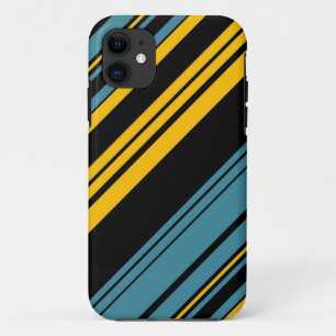 Coque iPhone 11 Jaune, Noir et Bleu Motif 2