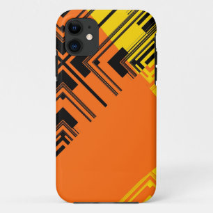 Coque iPhone 11 Jaune Noir Orange Motif Retro Art Design