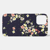 Coques Case-Mate iPhone jaune rose et marron petites fleurs avec lea vert (Verso (horizontal))
