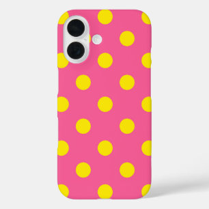 Coques iPhone 16 Jaune sur rose Pois Design Motif
