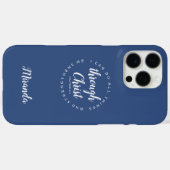 Coques Case-Mate iPhone Je Peux Faire Tout Par Le Christ Écriture Bleu (Verso (horizontal))