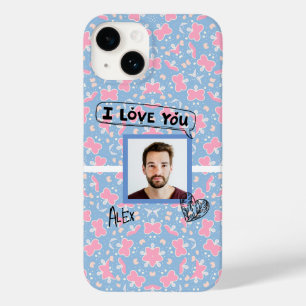 Coque Pour iPhone 14 Je t'aime Motif de coeur papillon rose