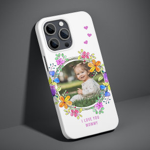 Coque Pour iPhone 14 Pro JE VOUS AIME GRANNY Photo Colorful Floral Moderne