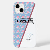 Je vous aime "nom" bleu et rose motif de coeur
