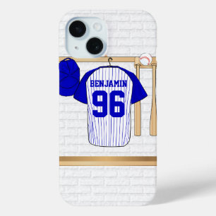 Coque Pour iPhone 15 Jersey de baseball bleu et blanc personnalisé
