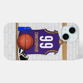 Coques Case-Mate iPhone Jersey de basket-ball personnalisé violet | Or (Verso (horizontal))