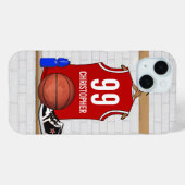 Coques Case-Mate iPhone Jersey de basket-ball rouge et blanc personnalisé (Verso (horizontal))