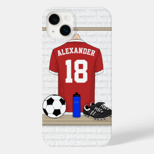 Coque Pour iPhone 14 Plus Jersey de football rouge et blanc personnalisé