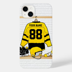 Coque Pour iPhone 14 Plus Jersey de hockey sur glace jaune et noir personnal