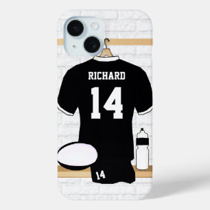Coque Pour iPhone 15 Jersey de rugby personnalisé noir et blanc