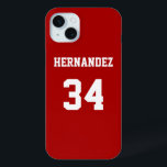 Coque iPhone 15 Mini Jersey Red Sports<br><div class="desc">Ajoutez un nom et un numéro pour personnaliser ce boîtier téléphonique personnalisé d'inspiration maillot de sport rouge et blanc. C'est un excellent cadeau pour un supporter sportif ou un athlète. Les options pour changer la couleur et la taille de police sont disponibles.</div>