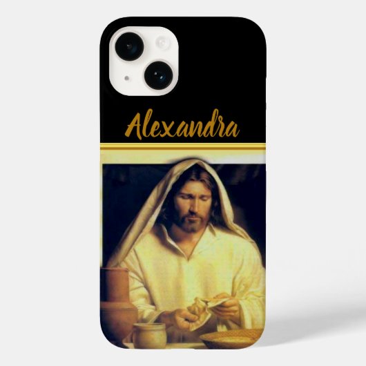 Coques Case-Mate iPhone Jésus brisant le pain Matthieu 14-13 Bande d'or (Verso)