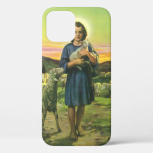 Coque iPhone 12 Jésus-Christ berger vintage avec agneau bébé