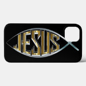 Coques Case-Mate iPhone Jésus dans un symbole de poisson (Verso (horizontal))