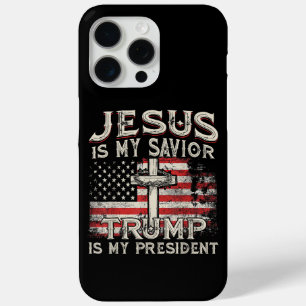 Coque iPhone 15 Pro Max Jésus Est Mon Sauveur Trump Est Mon Président Amér