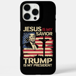 Coques iPhone 16 Pro Max Jésus est mon sauveur Trump est mon président Drap