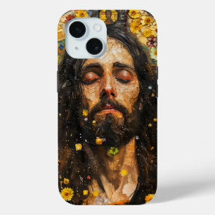 Coque Pour iPhone 15 Jésus et Fleurs Abstraits